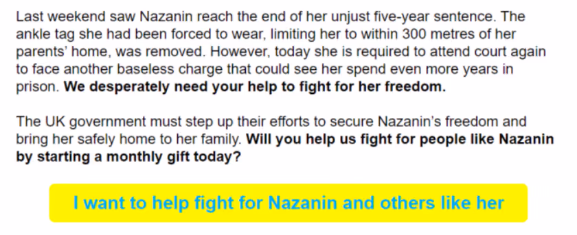 A fundraising email with one call-to-action