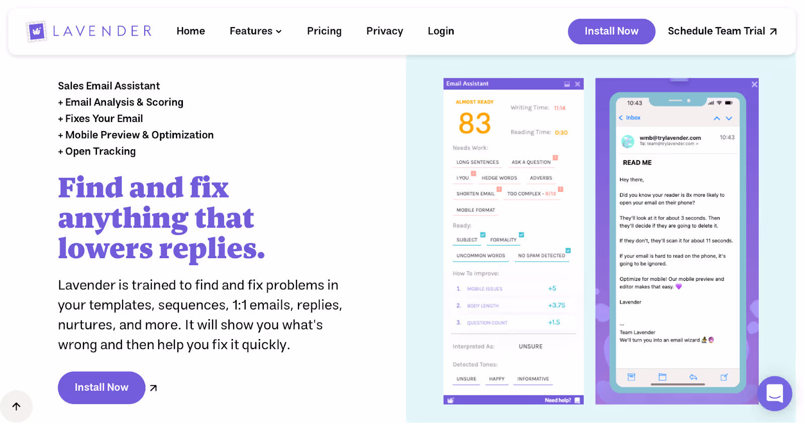 A screenshot of Lavender homepage