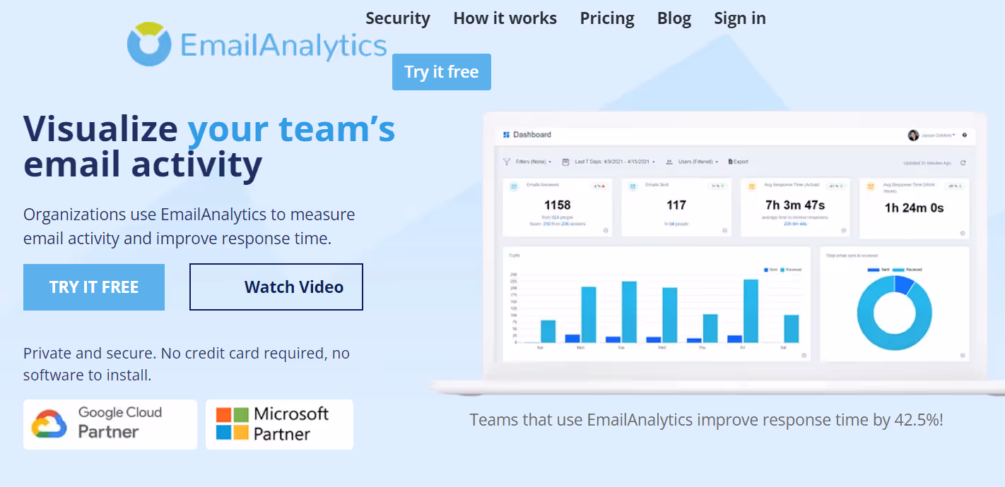 A screenshot of the EmailAnalytics webpage, another email tracking tool that made our list.