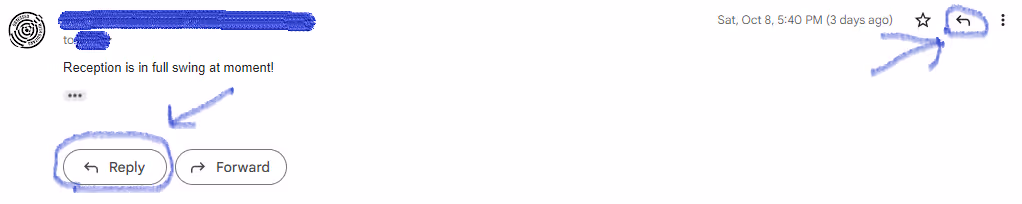 screenshot of Gmail reply button
