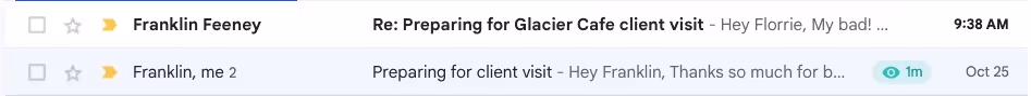screenshot example of emails and subject lines in new threads