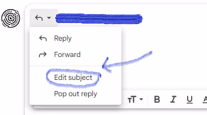 A screenshot of the dropdown menu next to the reply button highlighting the Edit Subject section