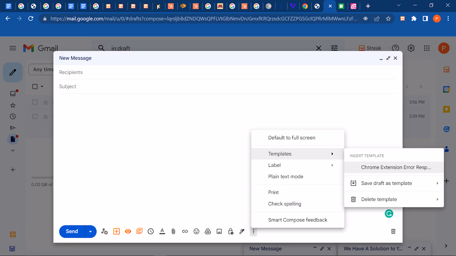 How to choose one of the created templates in Gmail
