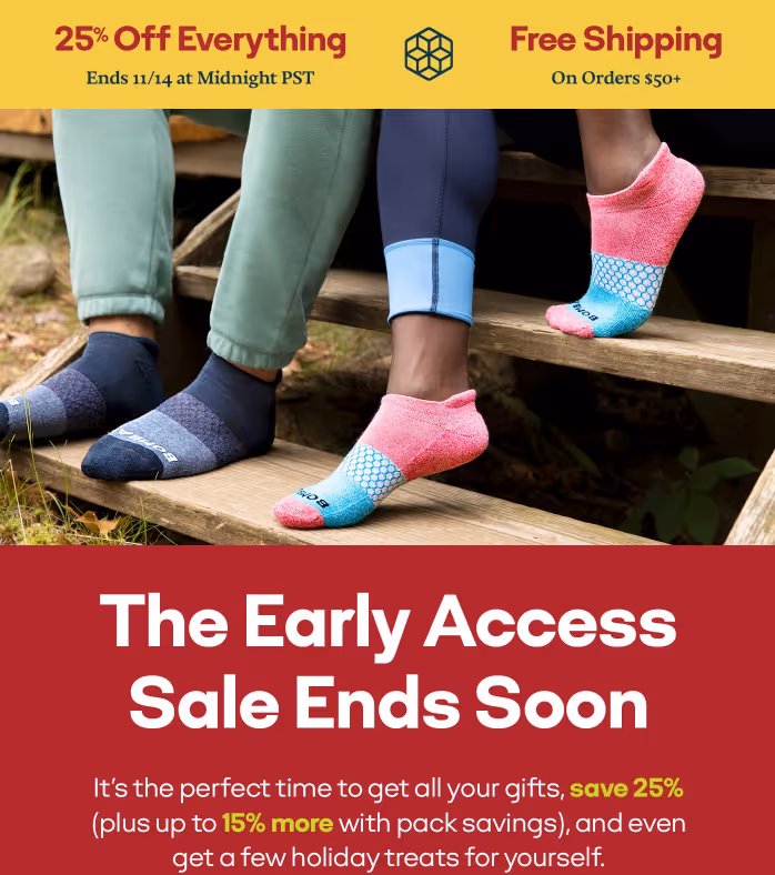 An email template of an early access sale for the holiday season plus offers of free shipping and discounts