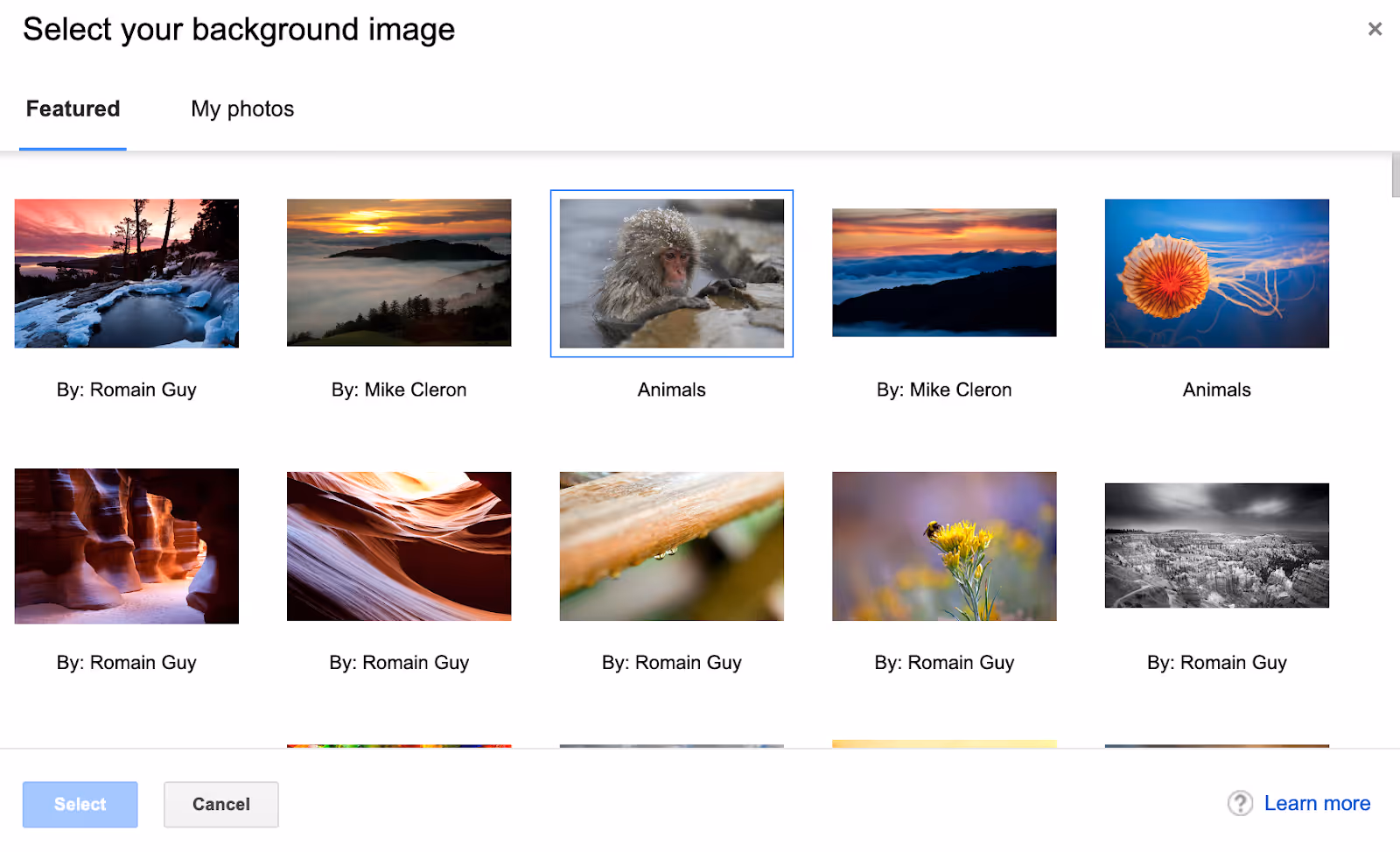 A screenshot of more images in the pre-set themes of the Quick settings section