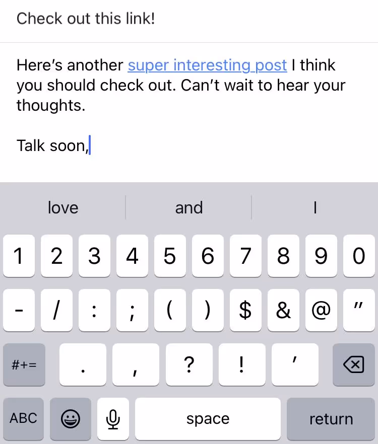 A gmail draft on mobile app with proper hyperlink