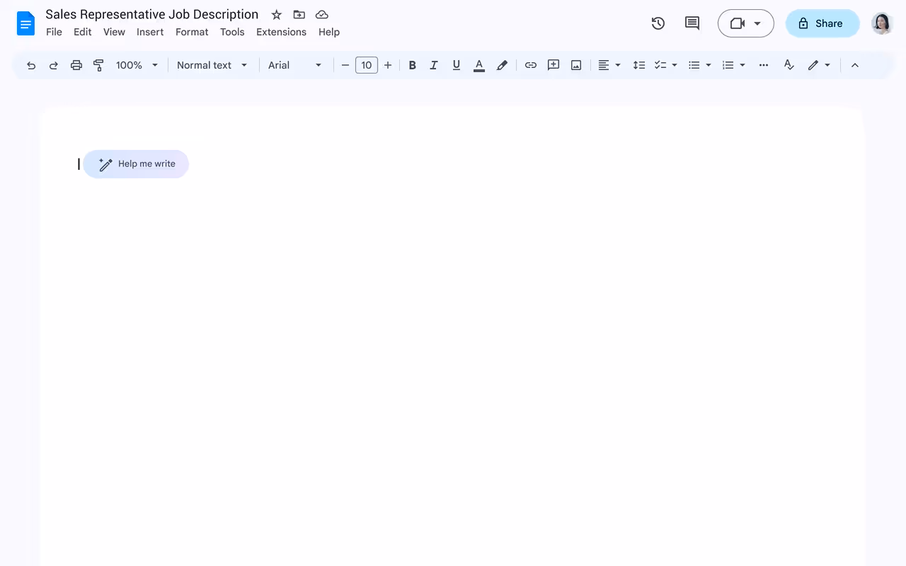 A screenshot of Google Docs with AI features for writing