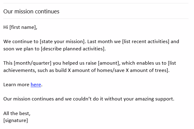 A progress update email template