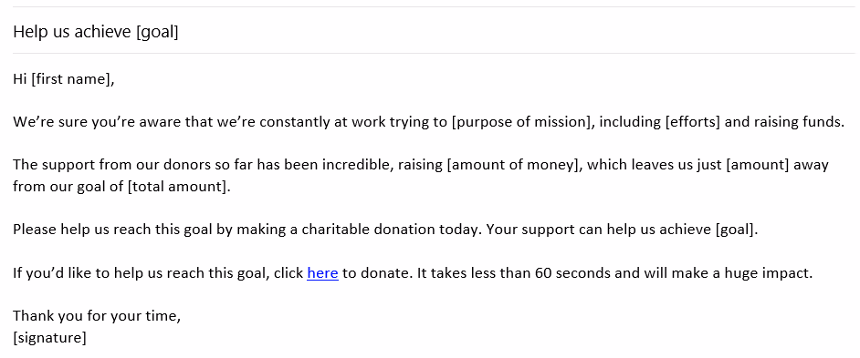 A donation request to individuals email template