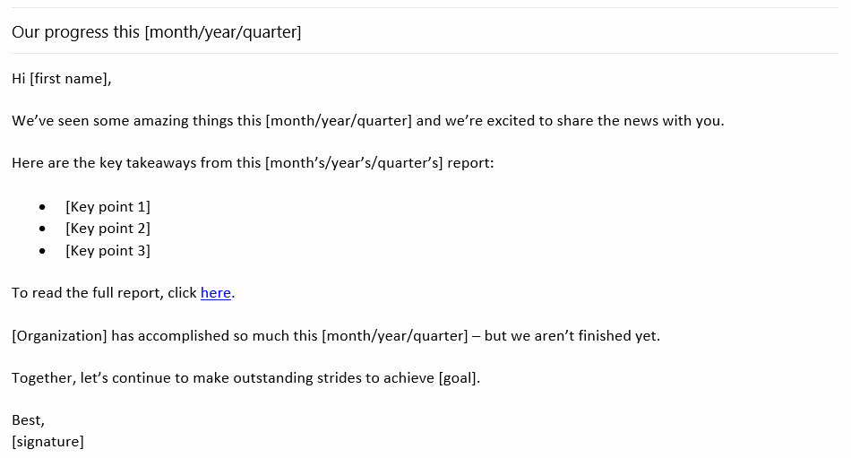 A monthly/quarterly/yearly impact report email template