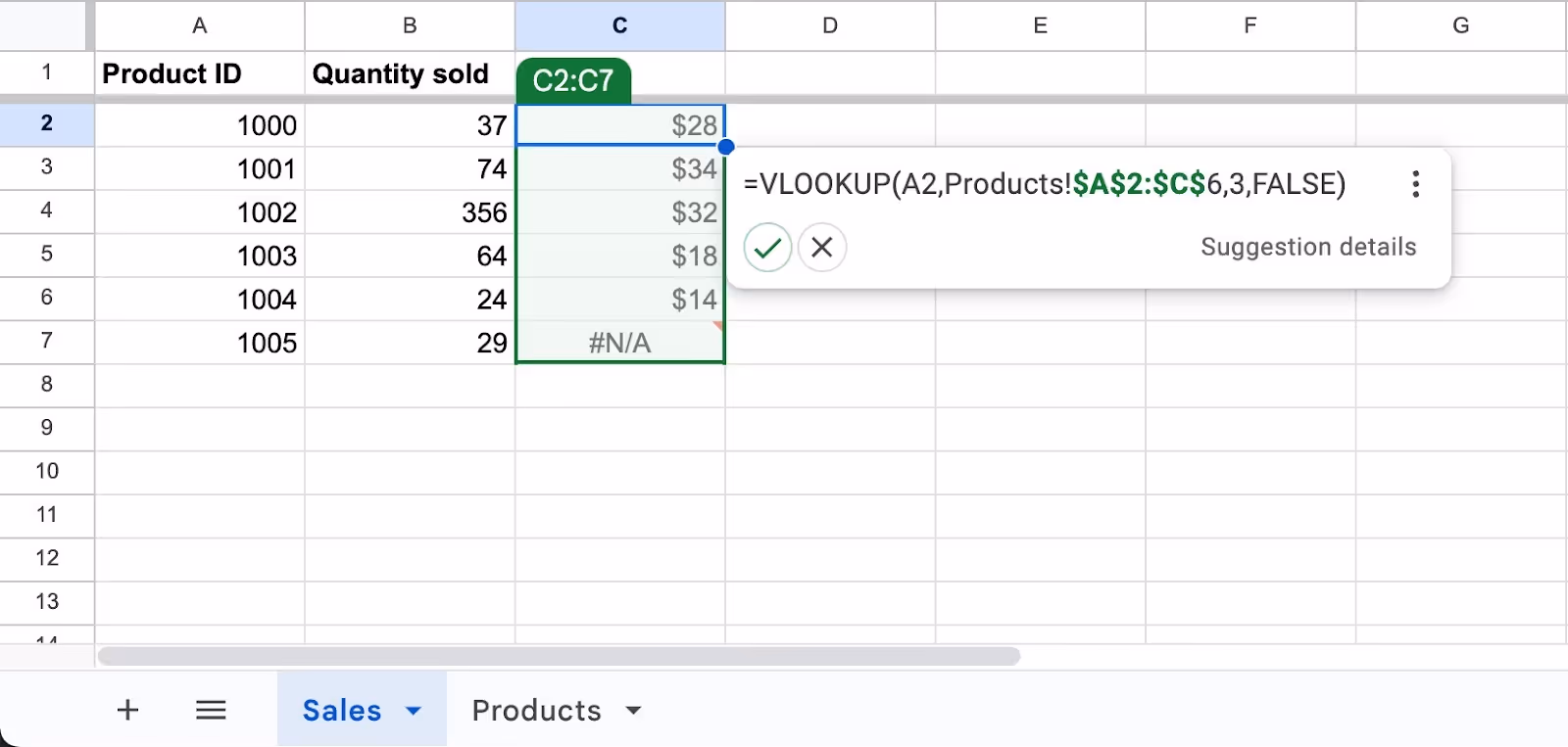 A screenshot of spreadsheet where VLOOKUP is copied across multiple cells