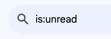 gmail inbox search field with "is:unread" entered as a search term