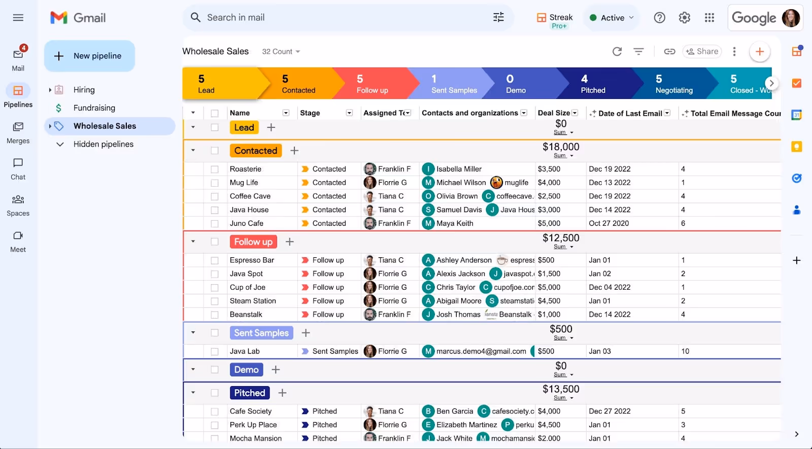 Streak CRM browser extension for Gmail