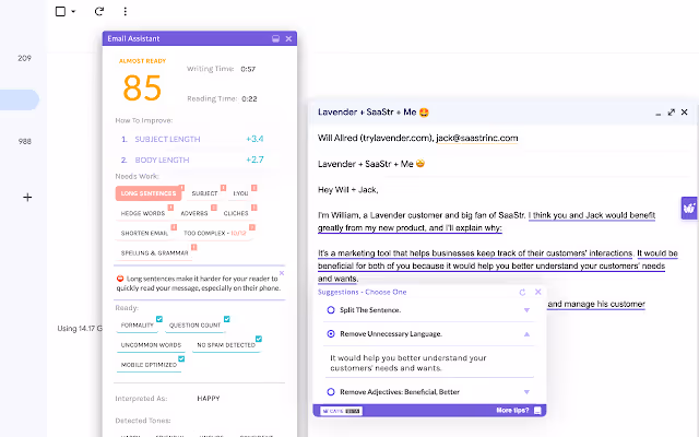Lavender email writing assistant