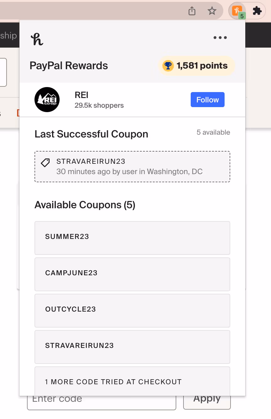 Honey coupons browser extension
