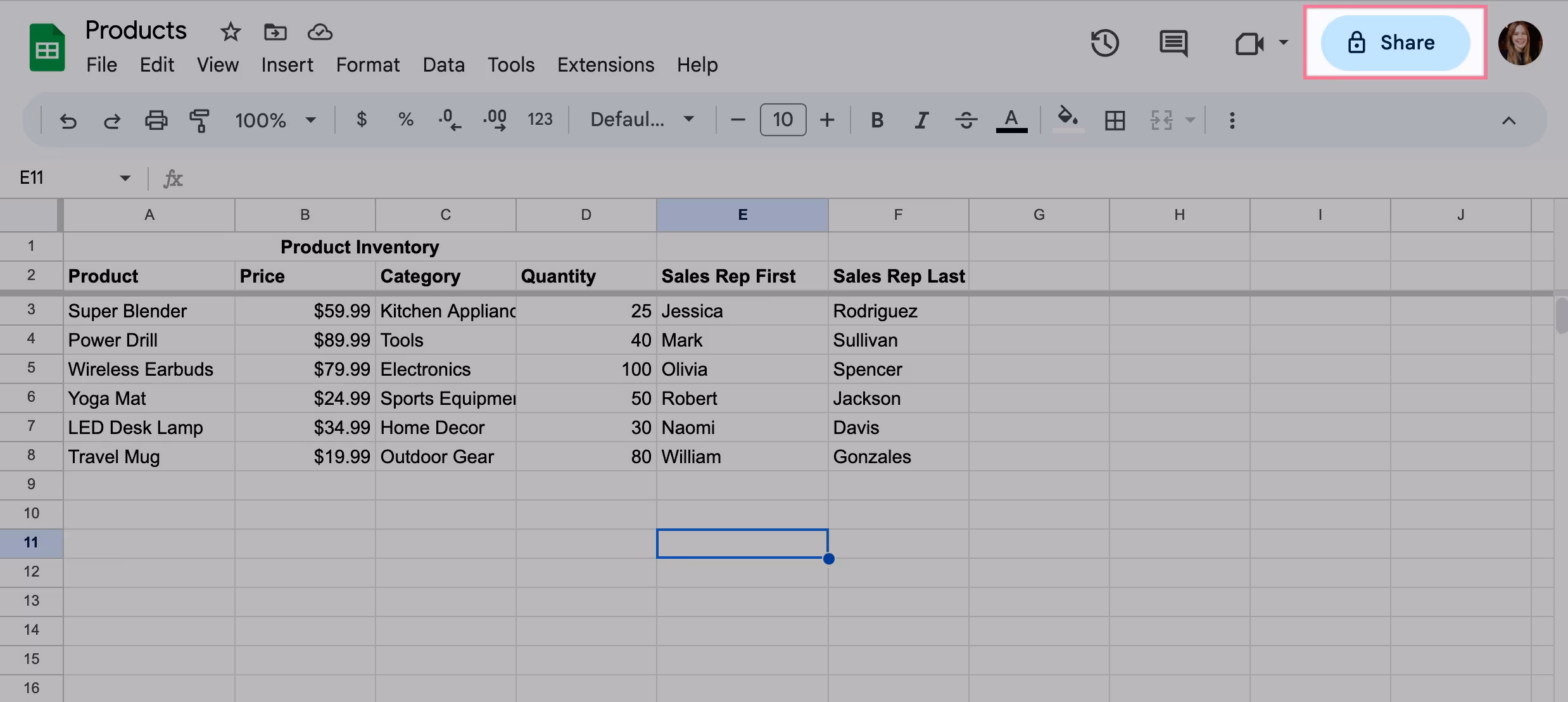 the share button in google sheets lets you collaborate