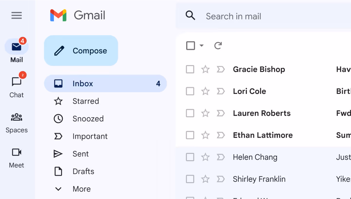 A screenshot of the existing list in Gmail’s left-hand column.