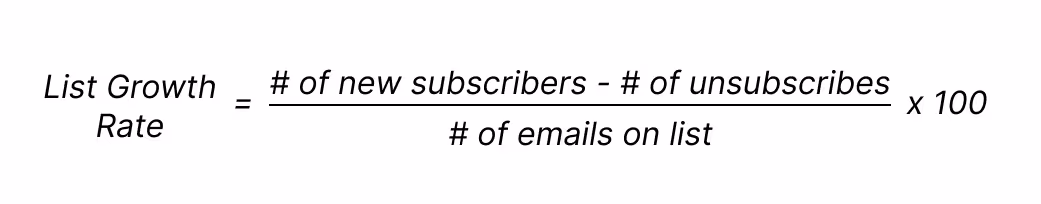 Formula for computing email list growth rate