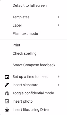 Screenshot of options to attach a Google Drive link to a Gmail message