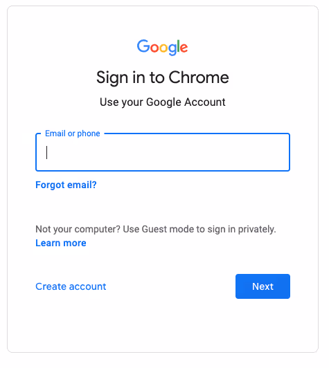 Google email login page