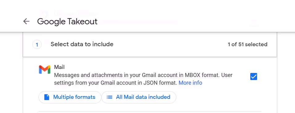 A screenshot of the Google Takeout UI that can be seen after clicking the Download your data section in Data & privacy 