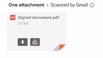 A screenshot of the attachment in Gmail email showing the download button