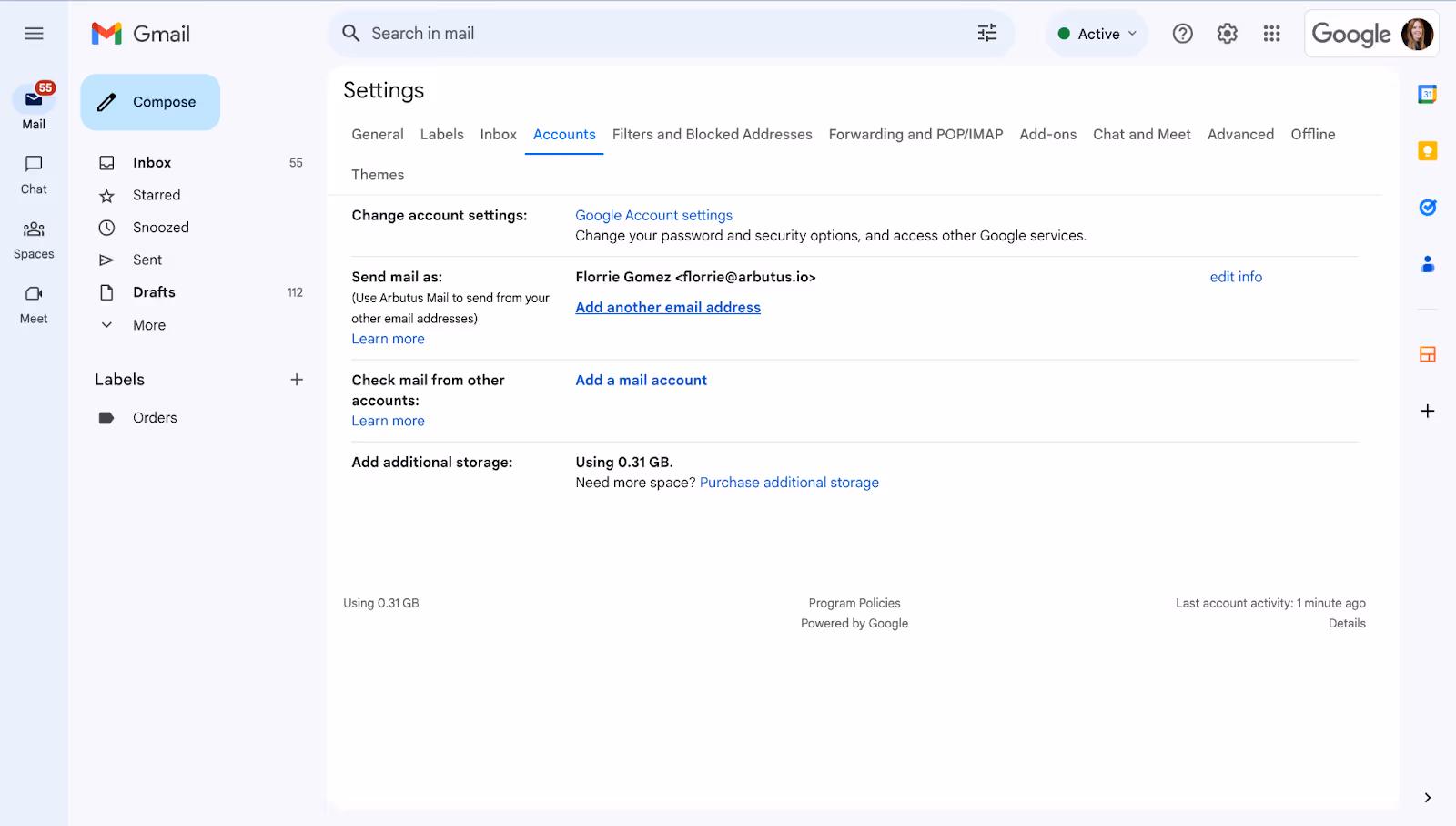 Screenshot of a Gmail inbox, showing how to add another email address to send mail as. This is one way to combine multiple Gmail accounts in your inbox.