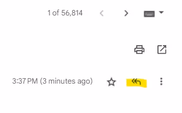 Screenshot showing the new order of the reply options (Reply All, Reply, Forward) and the new double arrow reply icon in the Gmail compose window.