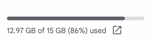 A screenshot of a Gmail storage indicating that 86% of the storage is used