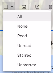 A screenshot of the dropdown menu that appears after clicking the arrow of the small box at the top left corner of the Sent email messages