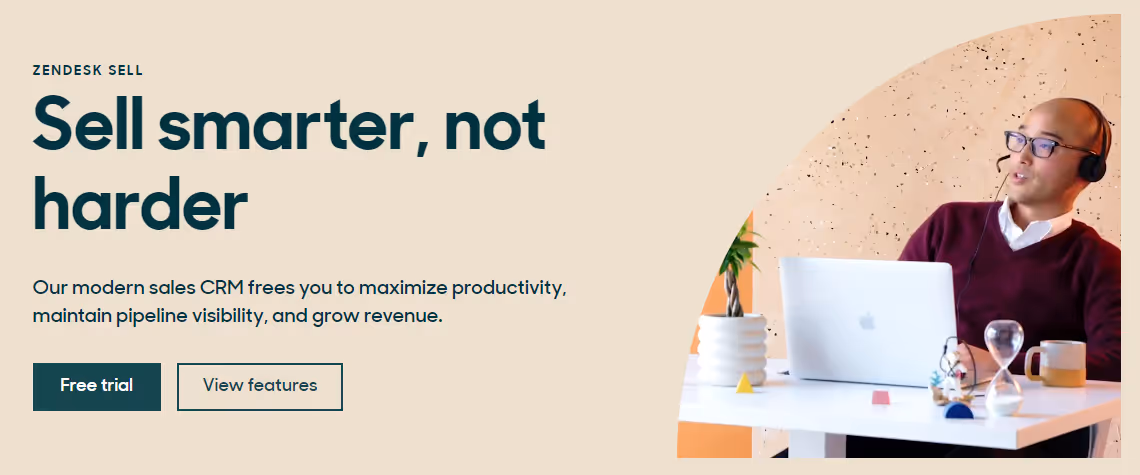 A screenshot of Zendesk Sell website homepage hero section