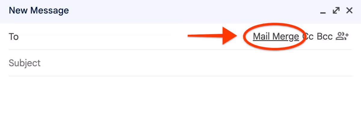 a screenshot of a gmail compose window with a mail merge option in the to: field