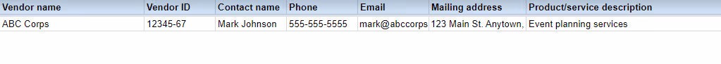 vendor contact list template