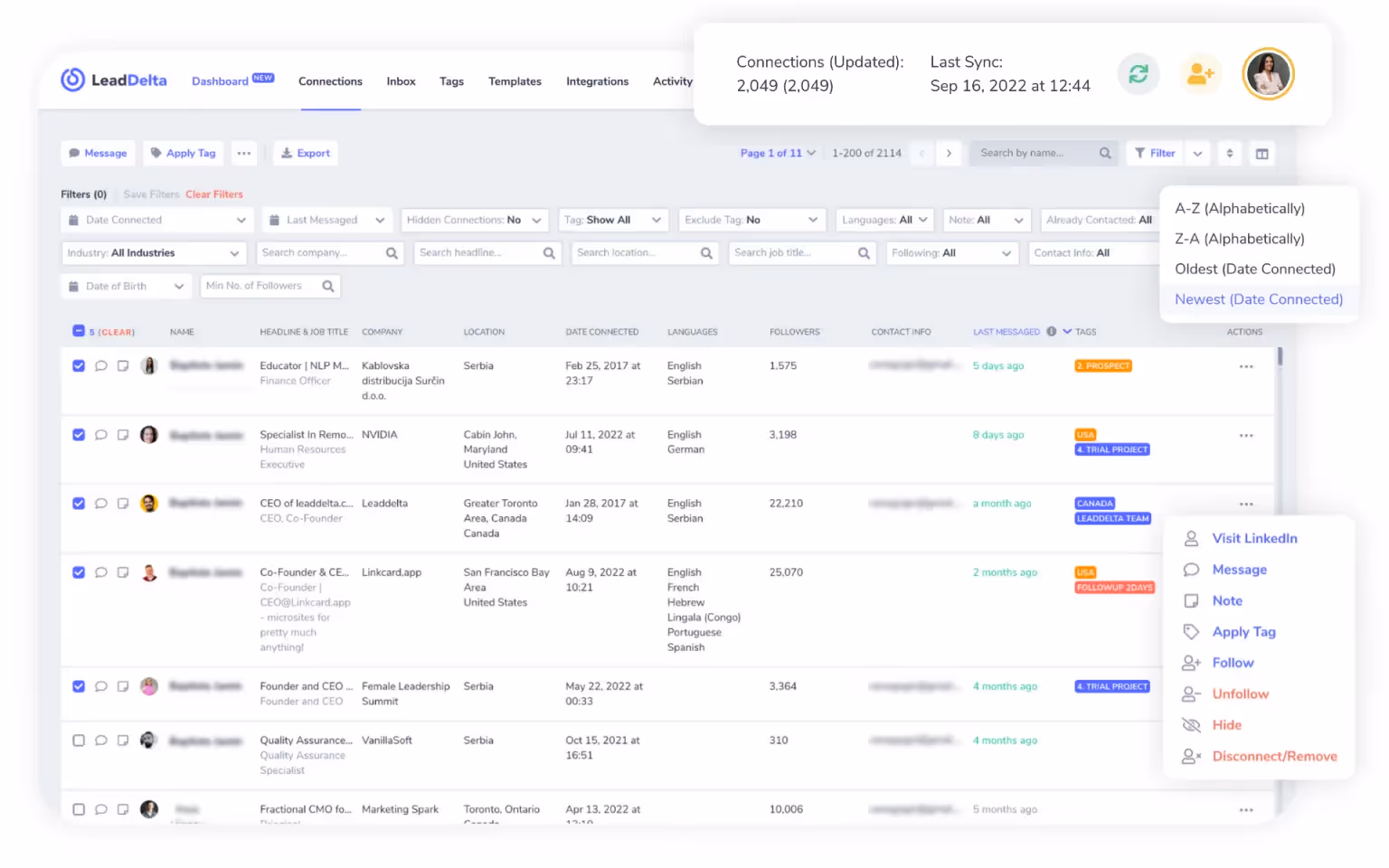 screenshot of LeadDelta UI