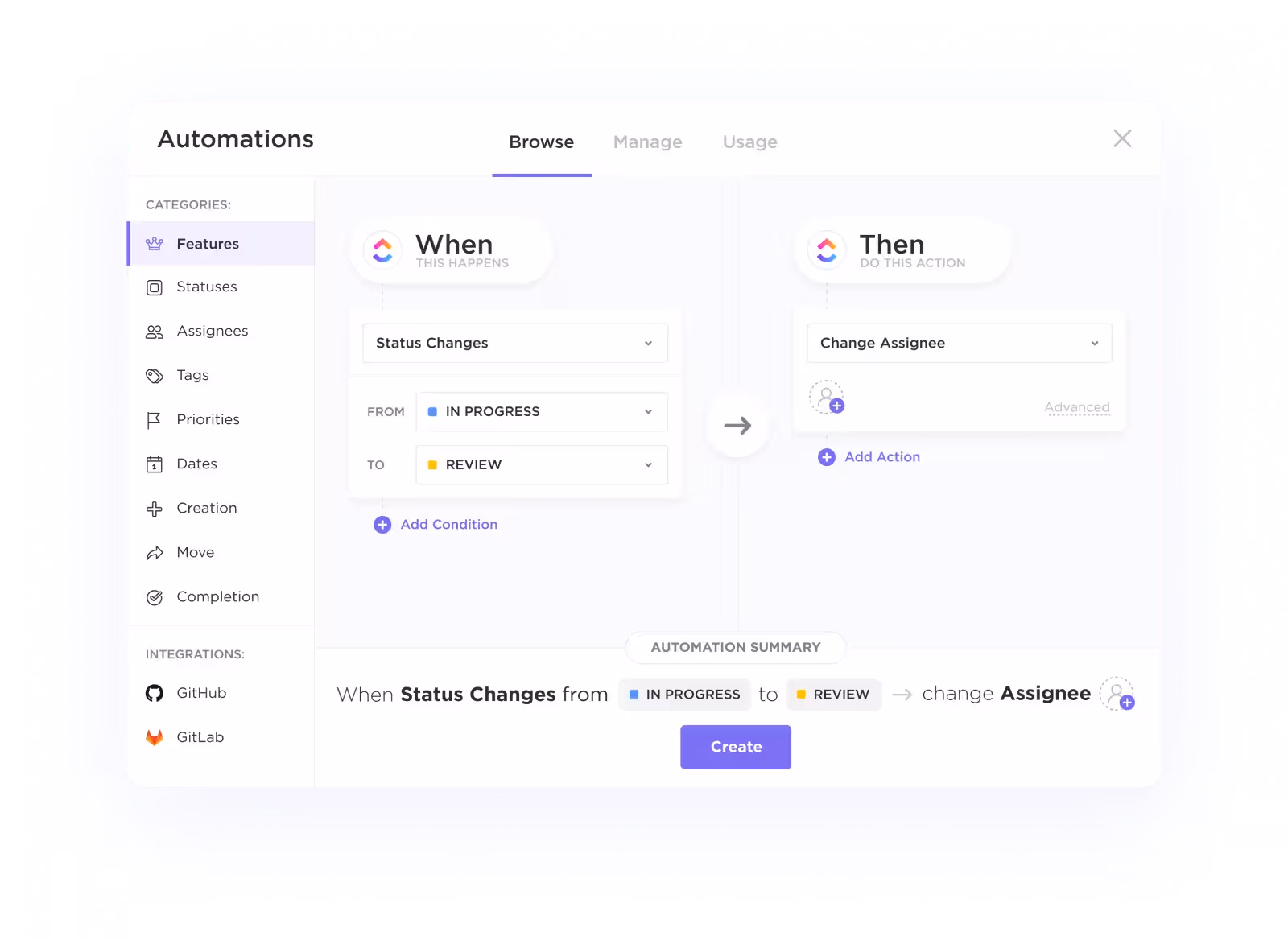 screenshot of ClickUp user interface