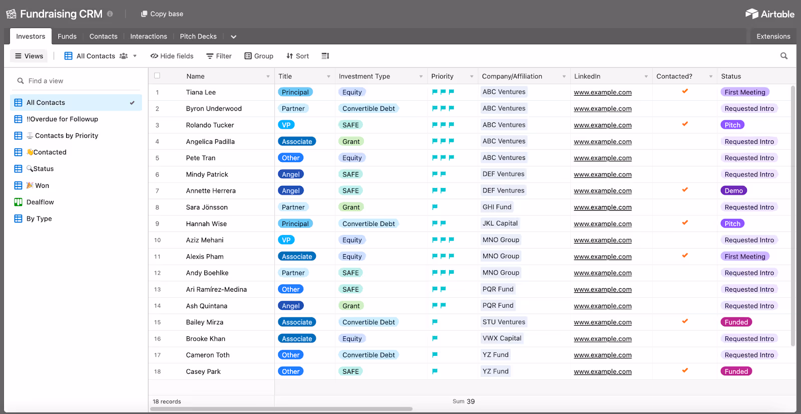 screenshot of Airtable UI