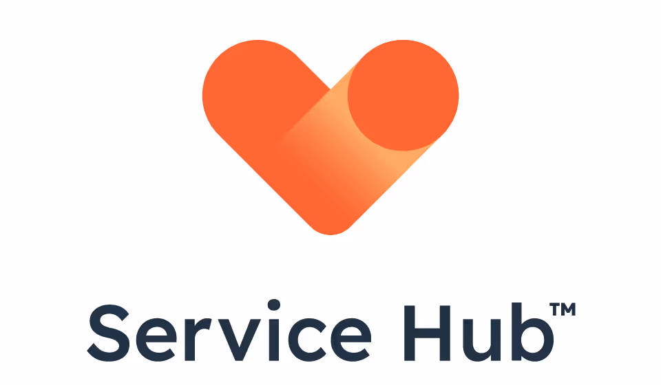An orange heart-shaped logo with a stylized, folded appearance above the text "Service Hub™" written in dark gray.