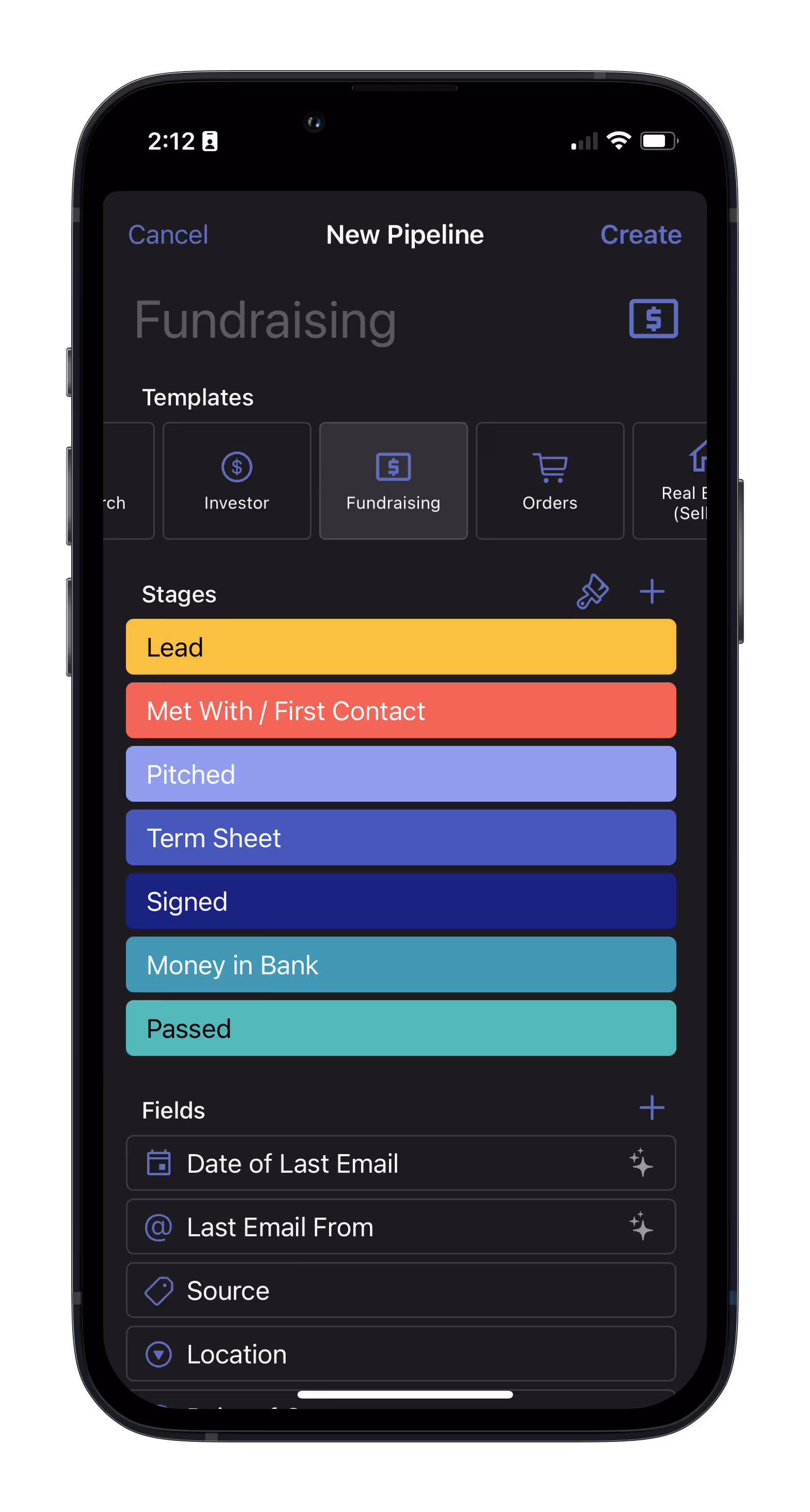 Streak pipeline template on mobile view