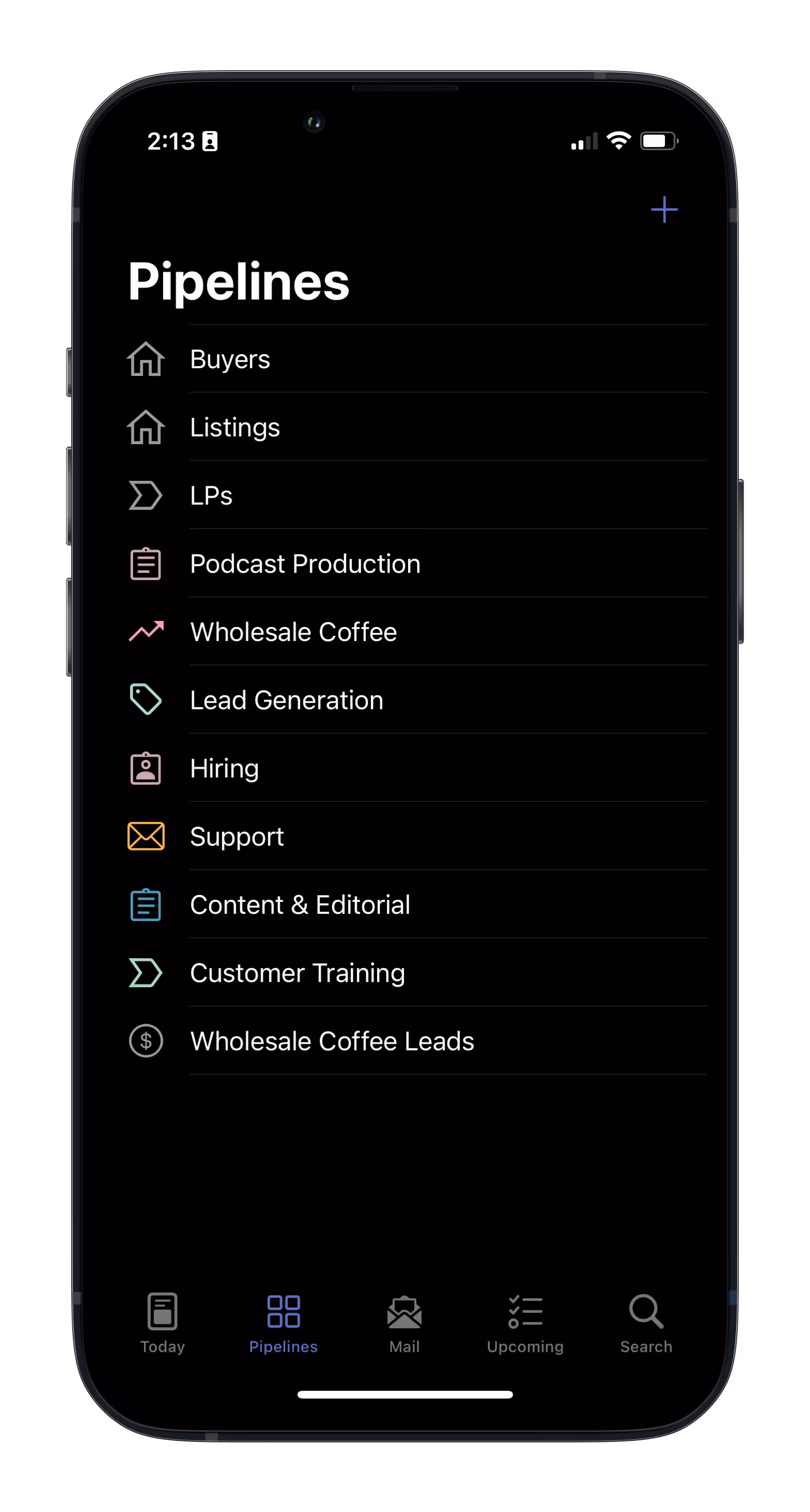 Streak separate pipelines tab on iPhone view