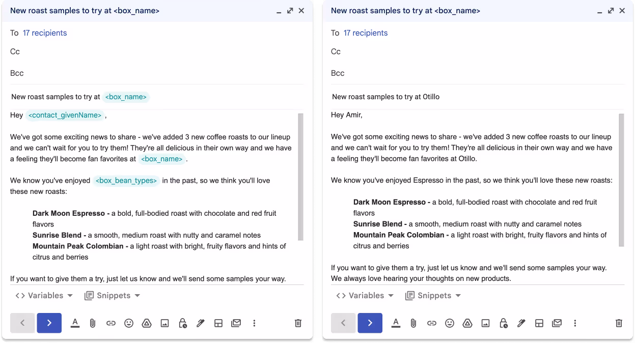 Streak mail merge draft with unlimited variables
