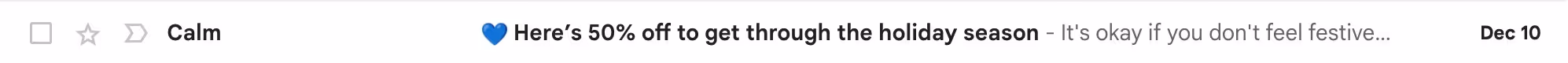 screenshot of a holiday email subject line that acknowledges emotion
