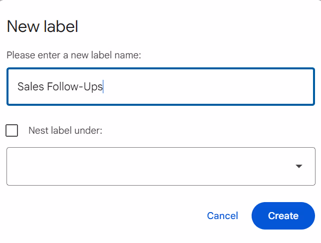 Create new labels to filter by keyword, email, contact, etc.