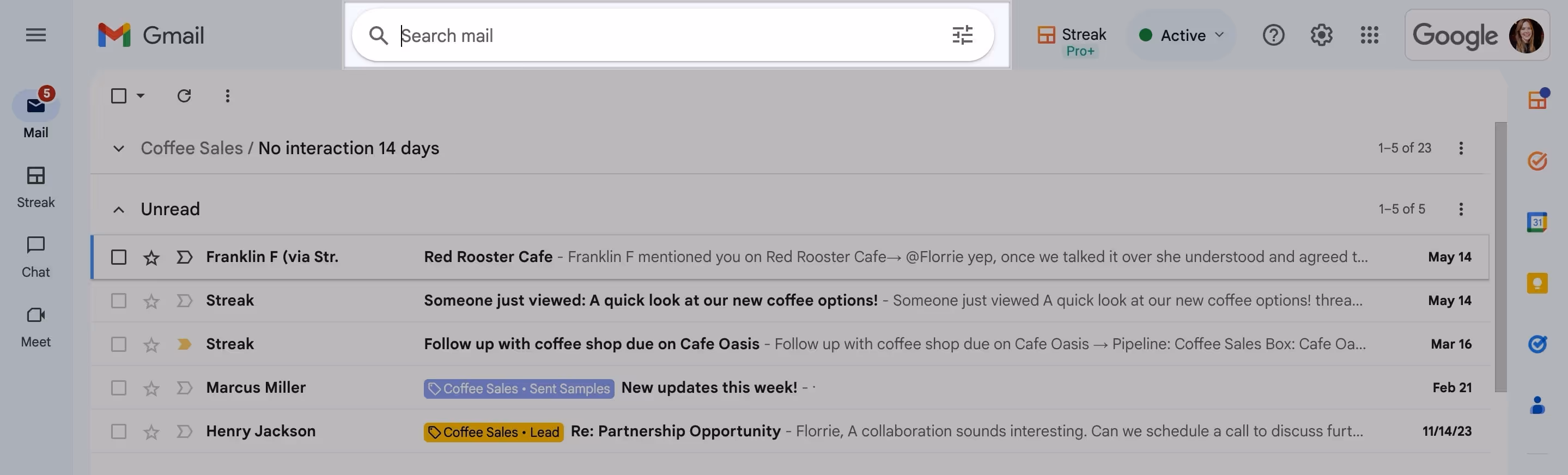 a screenshot of the Gmail search bar in a Gmail inbox