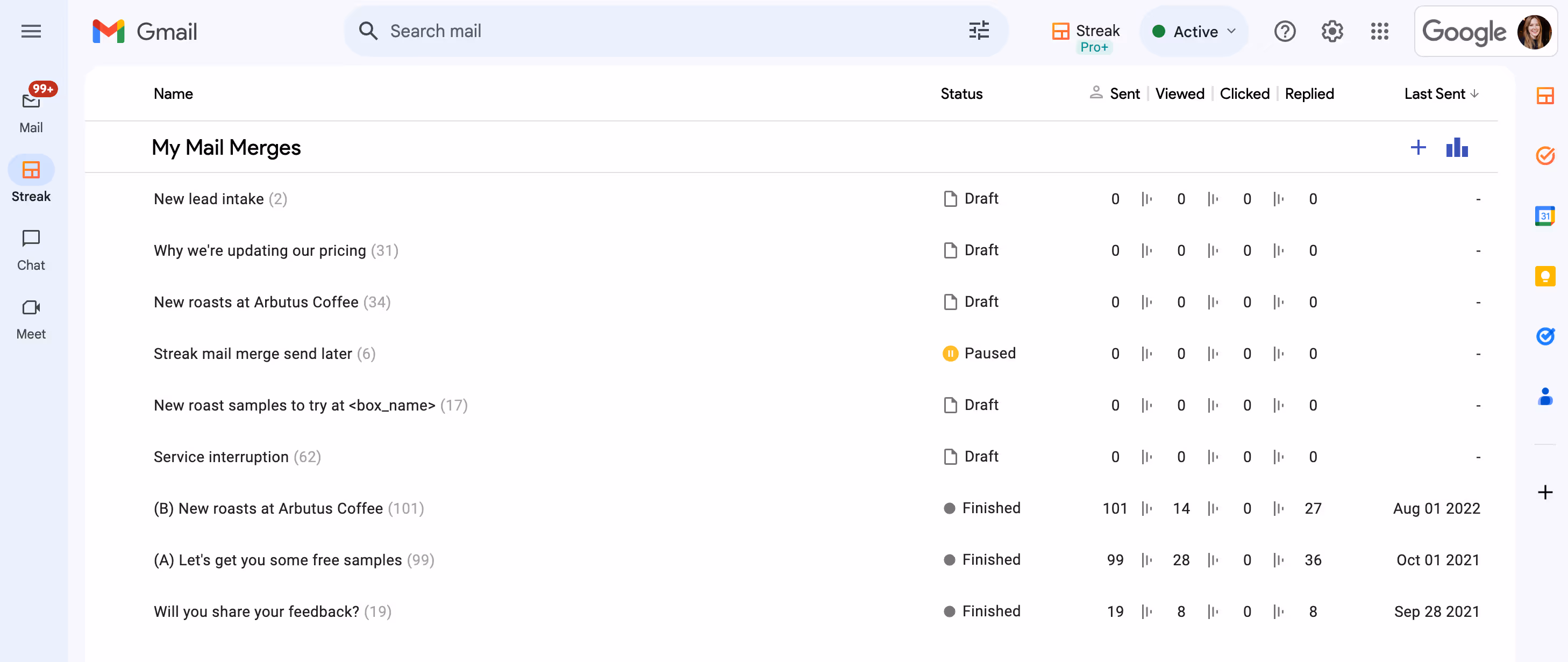 A screenshot of Mail Merge from Gmail by Streak