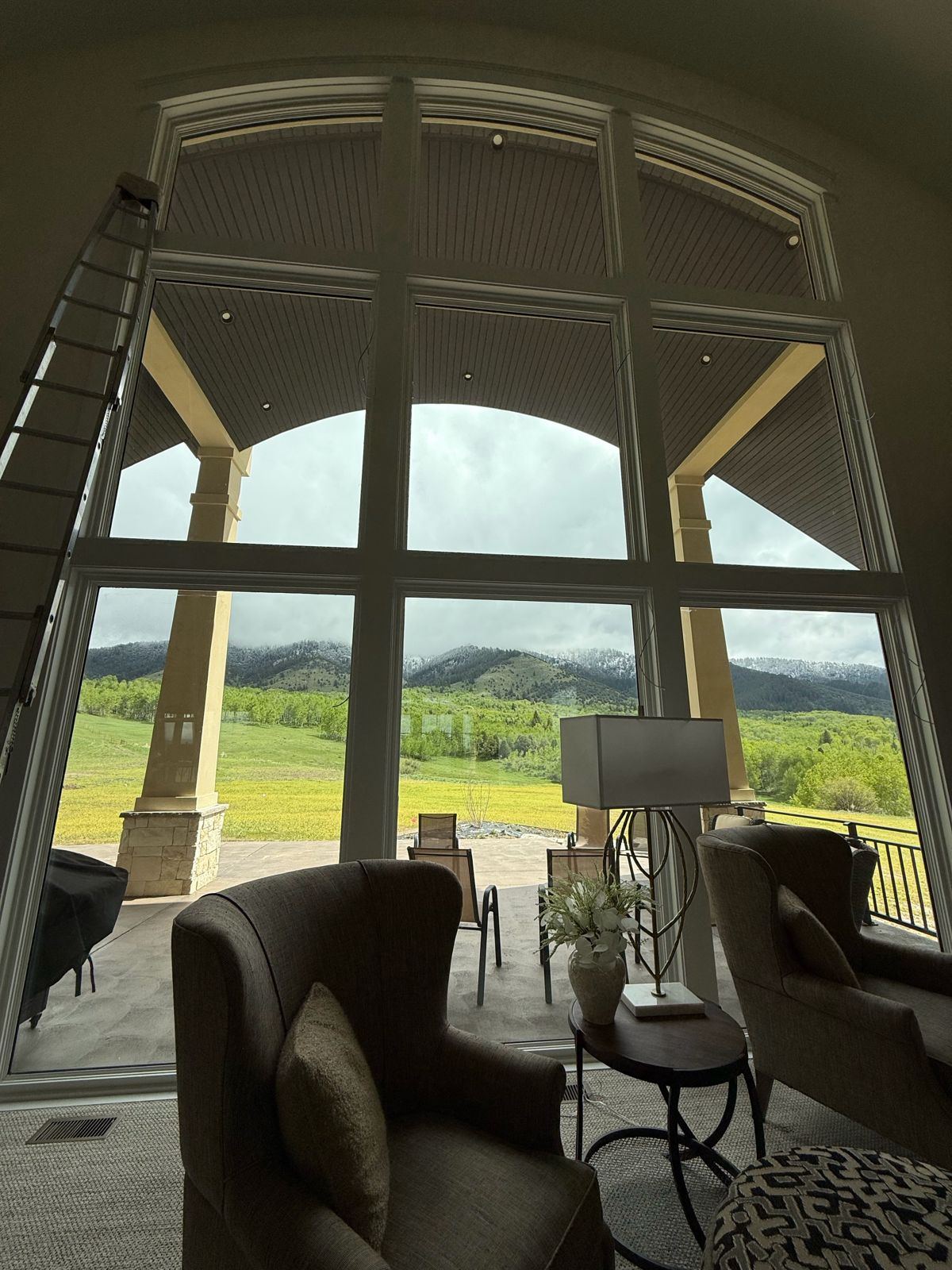 Clean arched windows with a mountain view