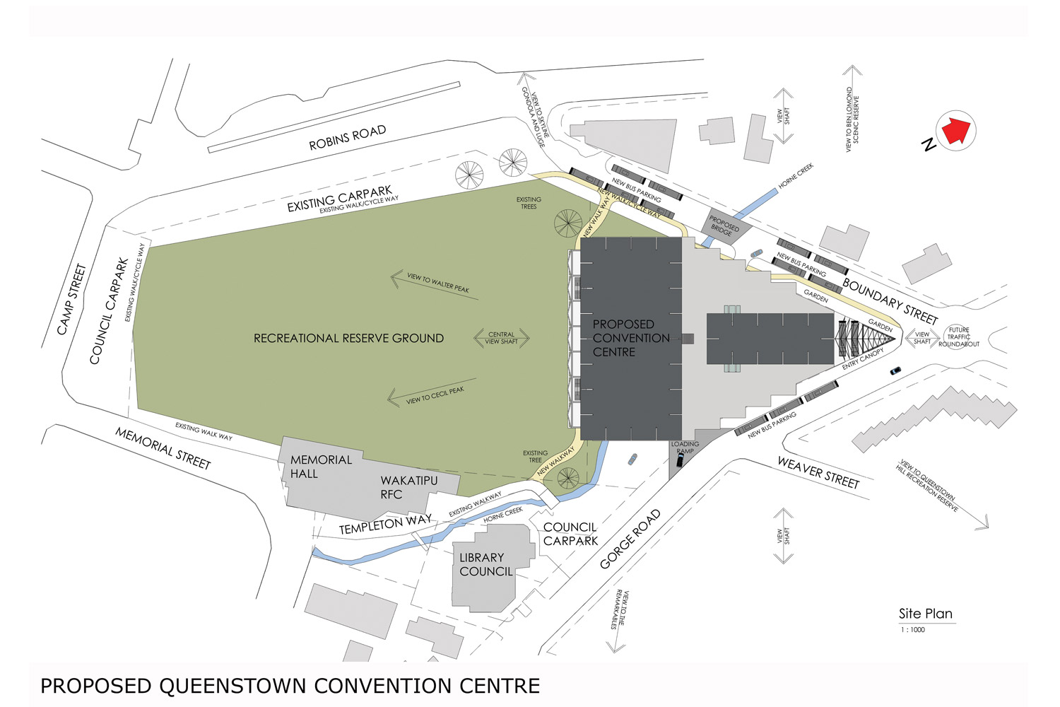 A conceptual site plan of the proposed Queenstown Convention Centre by Gary Todd Architecture.