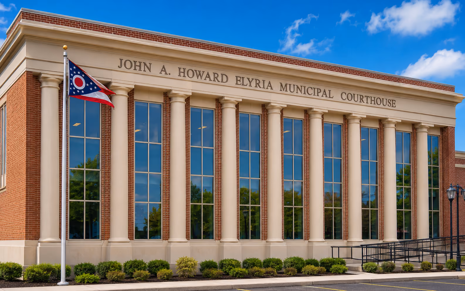 Exterior of the Elyria Municipal Court building at 601 Broad Street in Elyria, Ohio