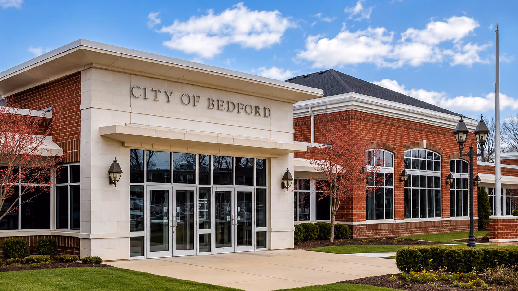 Exterior of the Bedford Municipal Court building at 165 Center Road in Bedford, Ohio