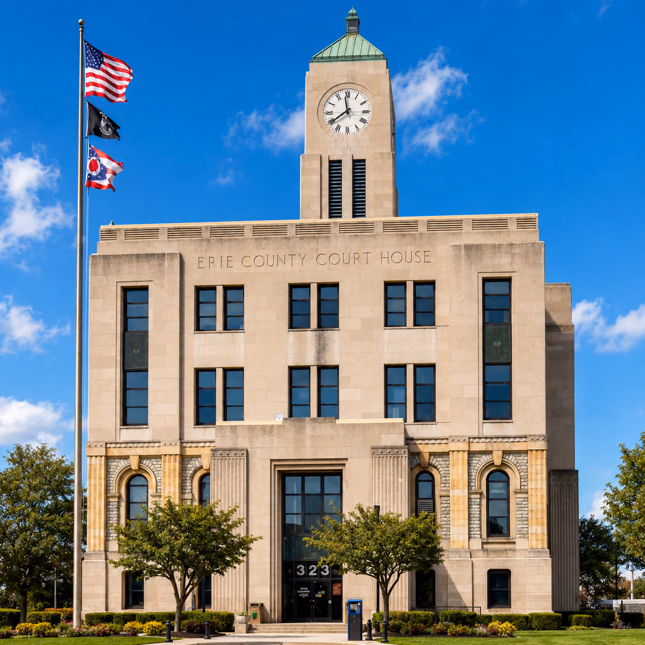 The Erie County Court House at 323 Columbus Avenue in Sandusky, Ohio, home of the Court of Common Pleas