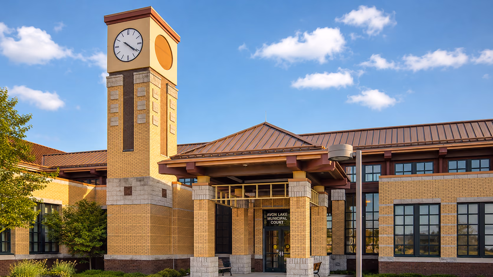 Exterior of the Avon Lake Municipal Court building at 32855 Walker Road in Avon Lake, Ohio